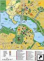 Подробная туристическая карта Канберры с указамие достопримечательностей, Австралия (англ.)