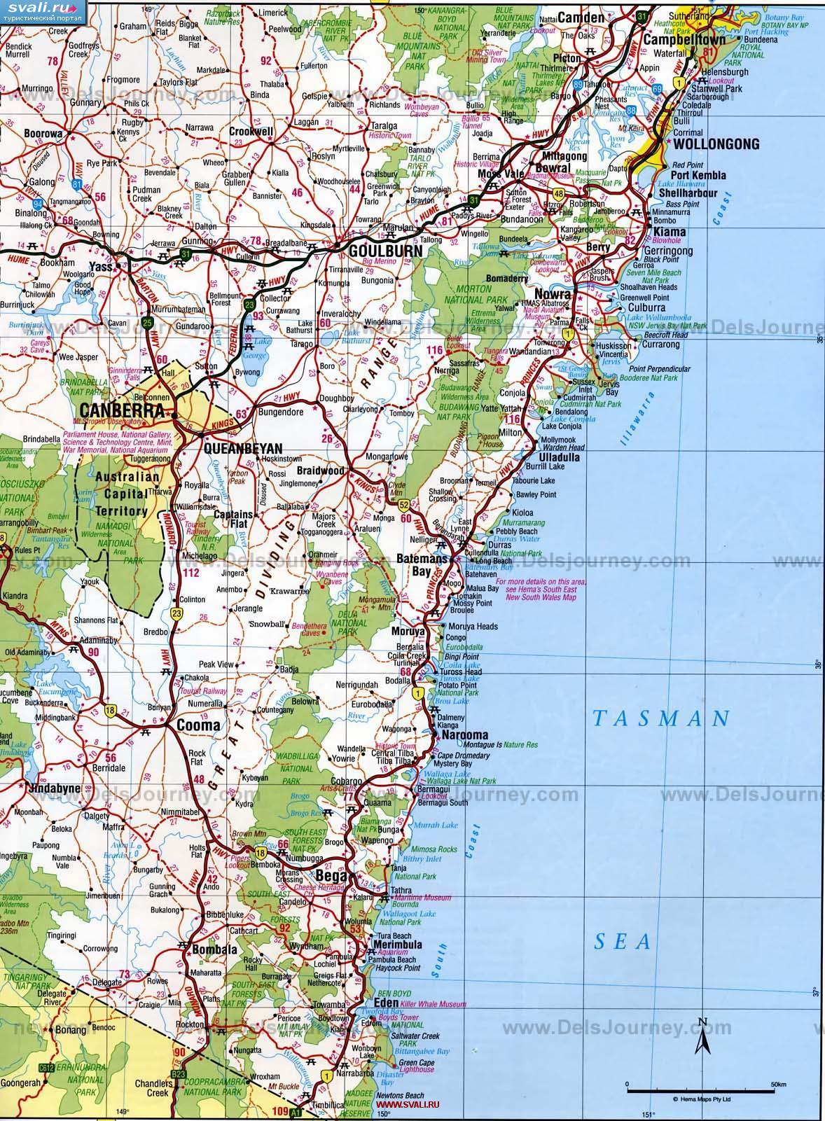 Подробная карта окрестностей Канберры, Австралия (англ.)
