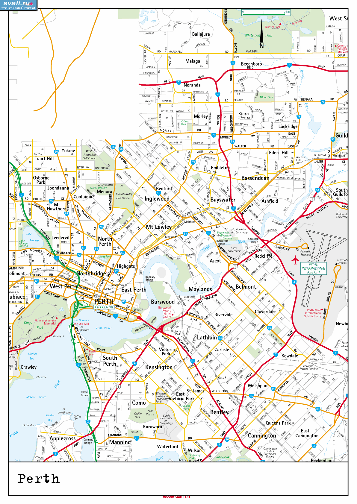 Подробная карта города Перт, Австралия (англ.)