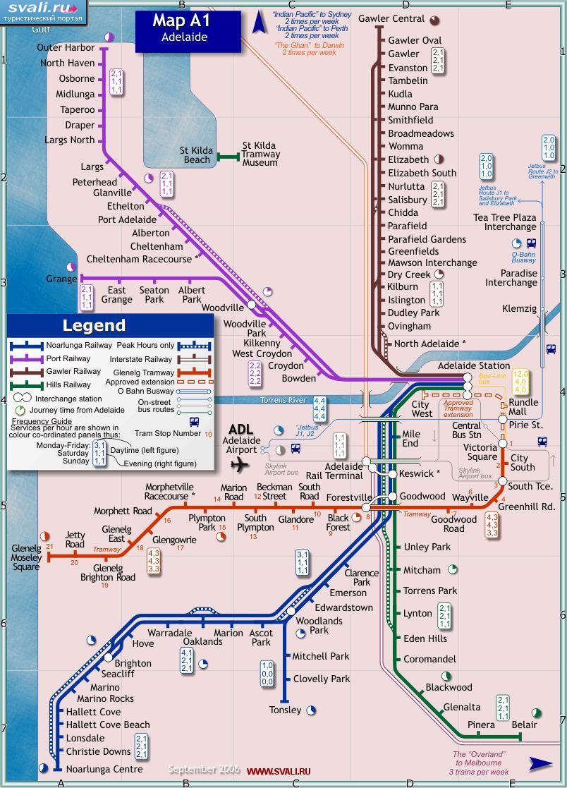 Карта железнодорожного сообщения района Аделаиды, Австралия (англ.)