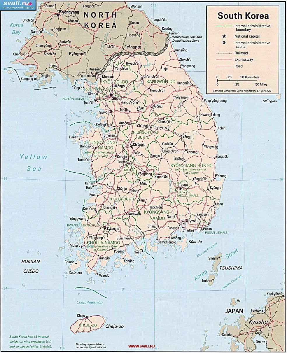 Карта Южной Кореи (англ.)
