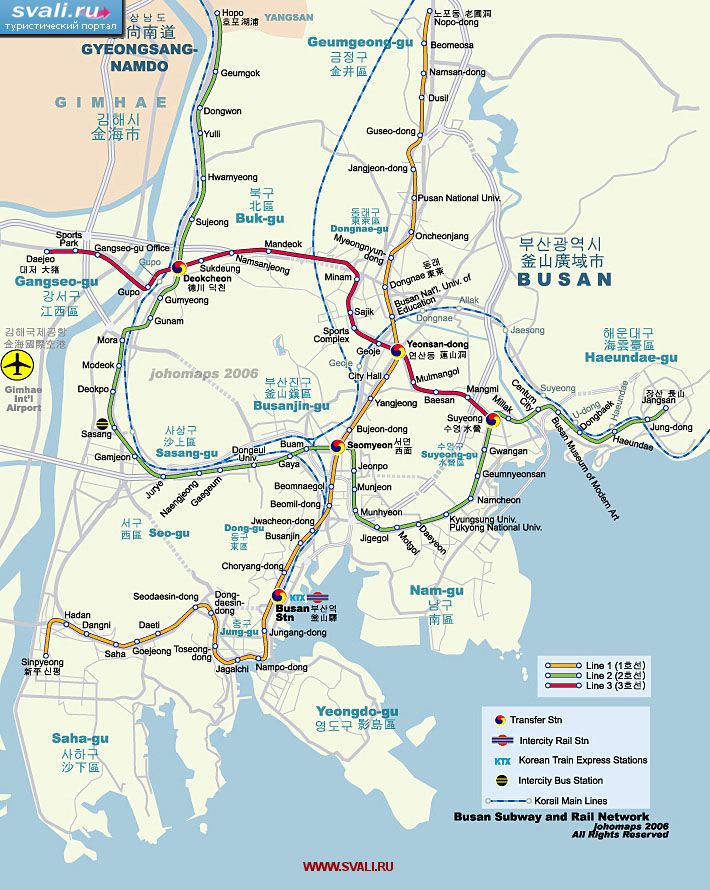 Карта метро Пусана (Pusan, Busan), Южная Корея (англ., кор.)
