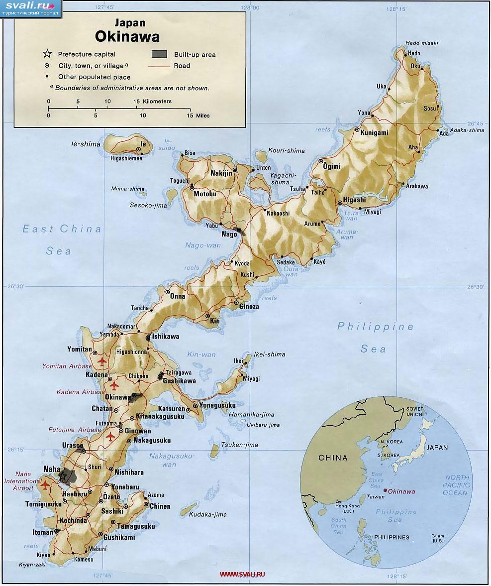 Карта острова Окинава (Okinawa), Япония (англ.) 