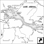 Карта окрестностей озера и вулкана Ареналь, Коста-Рика (англ.)