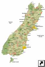 Карта автодорог Новой Зеландии. Южный остров (англ.)