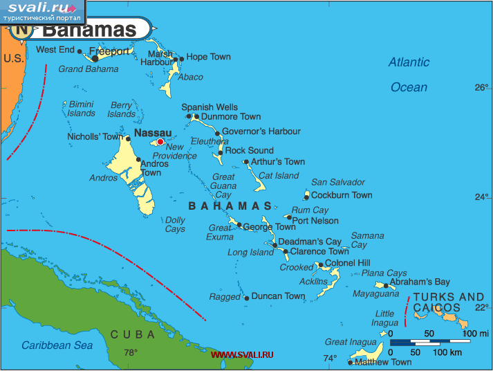 Карта Багамских островов (англ.)