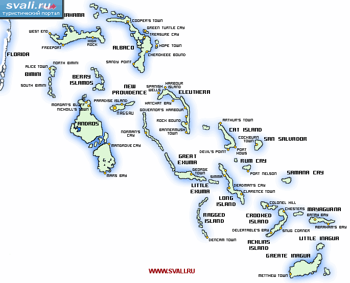 Карта Багамских островов (англ.)
