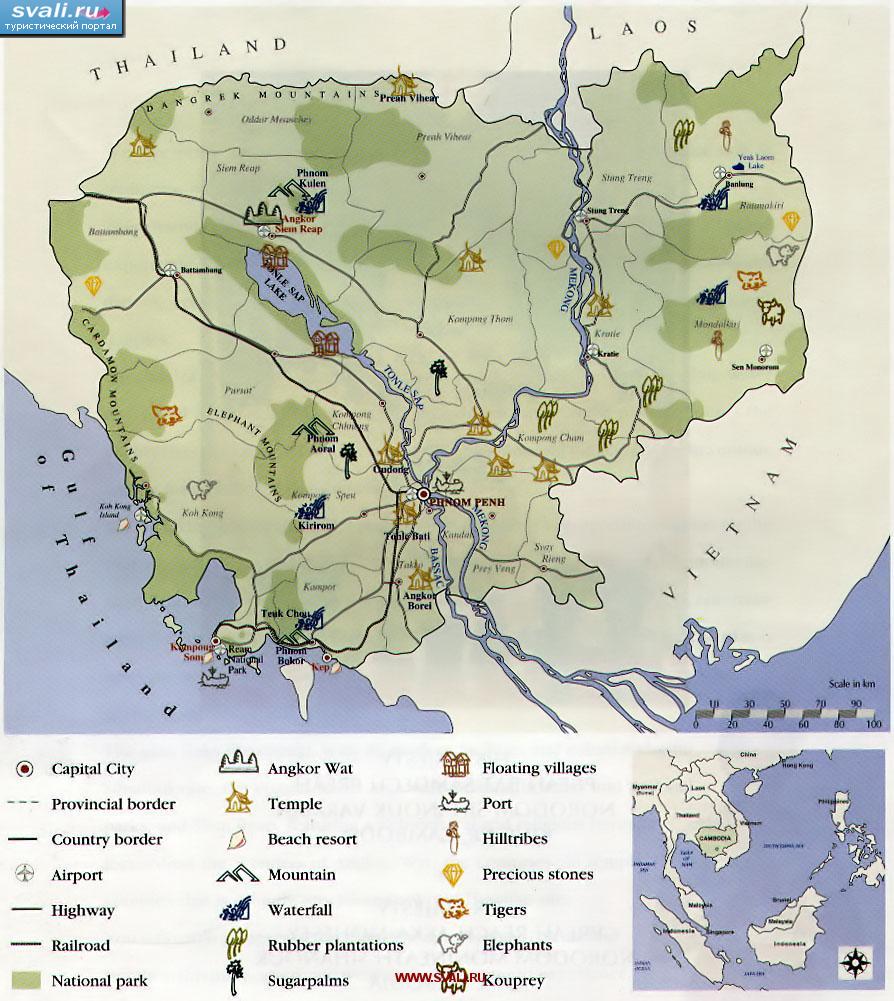 Туристическая карта Камбоджи (англ.)