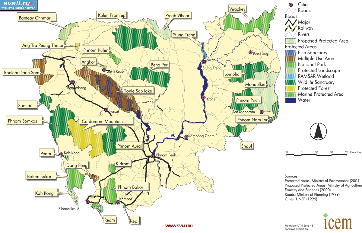 Карта расположения национальных парков Камбоджи (англ.)