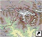 Карта горного массива Кордильера Хуайхуаш (Cordillera Huayhuash), Перу (исп.)