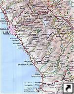 Карта автодорог окрестностей города Лима (Lima), Перу (исп.)