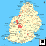 Карта Маврикия с автодорогами и местами для дайвинга (франц.)