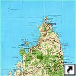 Подробная карта севера Мадагаскара с автодорогами, Анциранана (Antsiranana), Самбава (Sambava), Беланана (Belanana), остров Нуси-Бе (Nosy Be), Андуани (Эльвиль, Andoany, Hell Ville) (франц.)