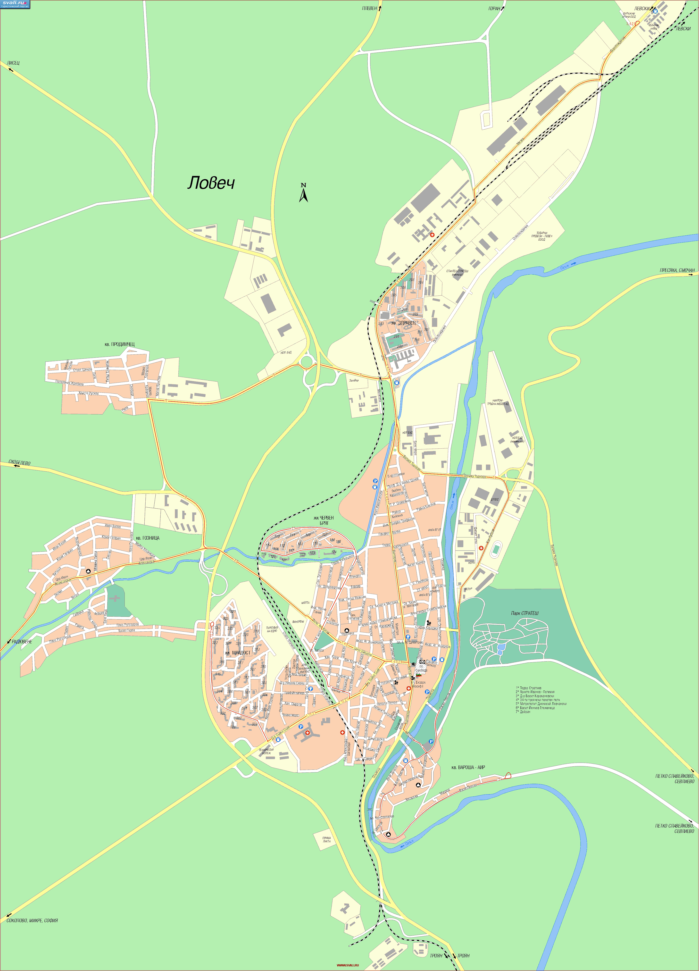 Подровная карта города Ловеч, Болгария (бол.)
