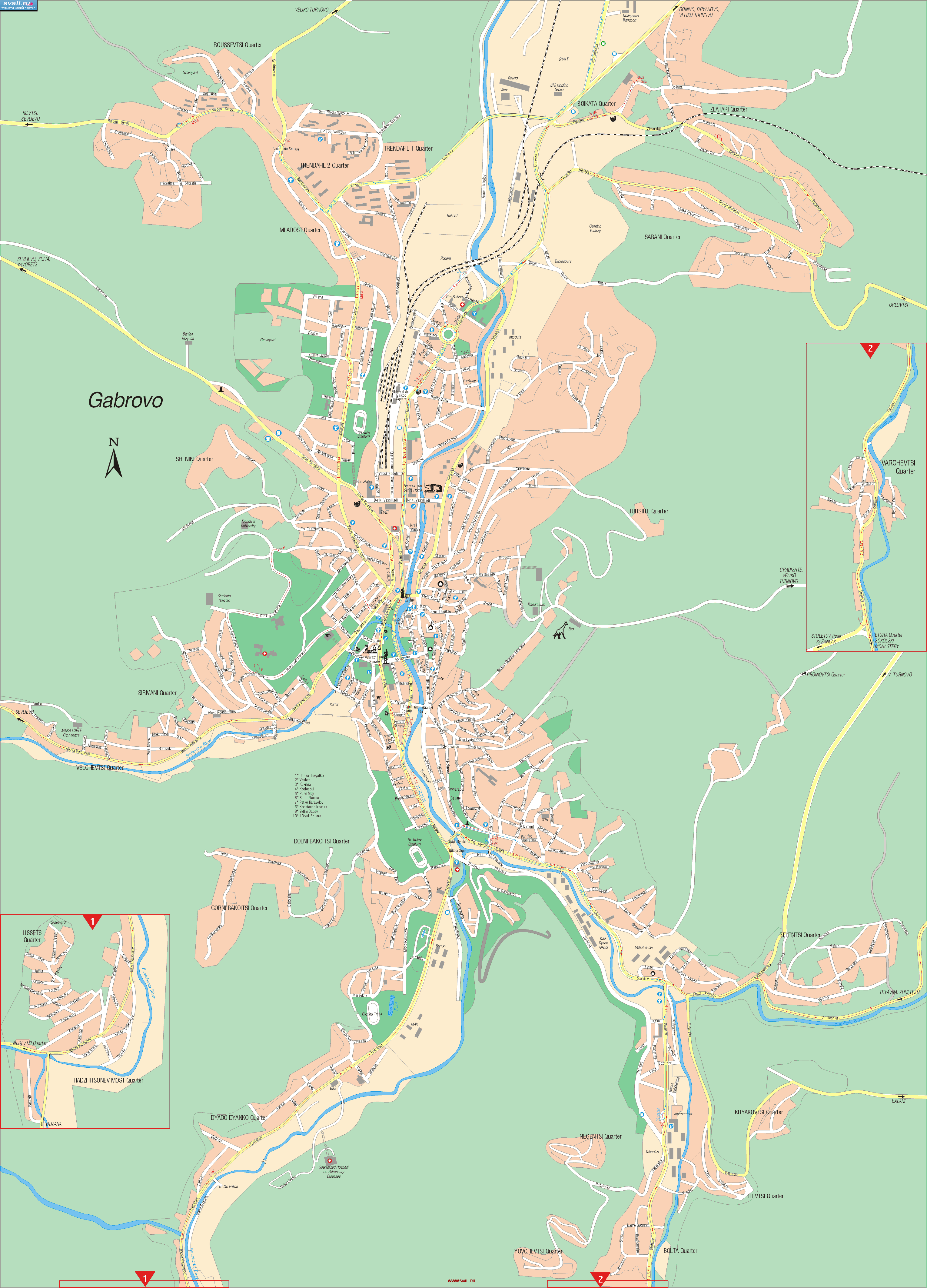 Болгария. Детальная карта города Габрово (англ.)