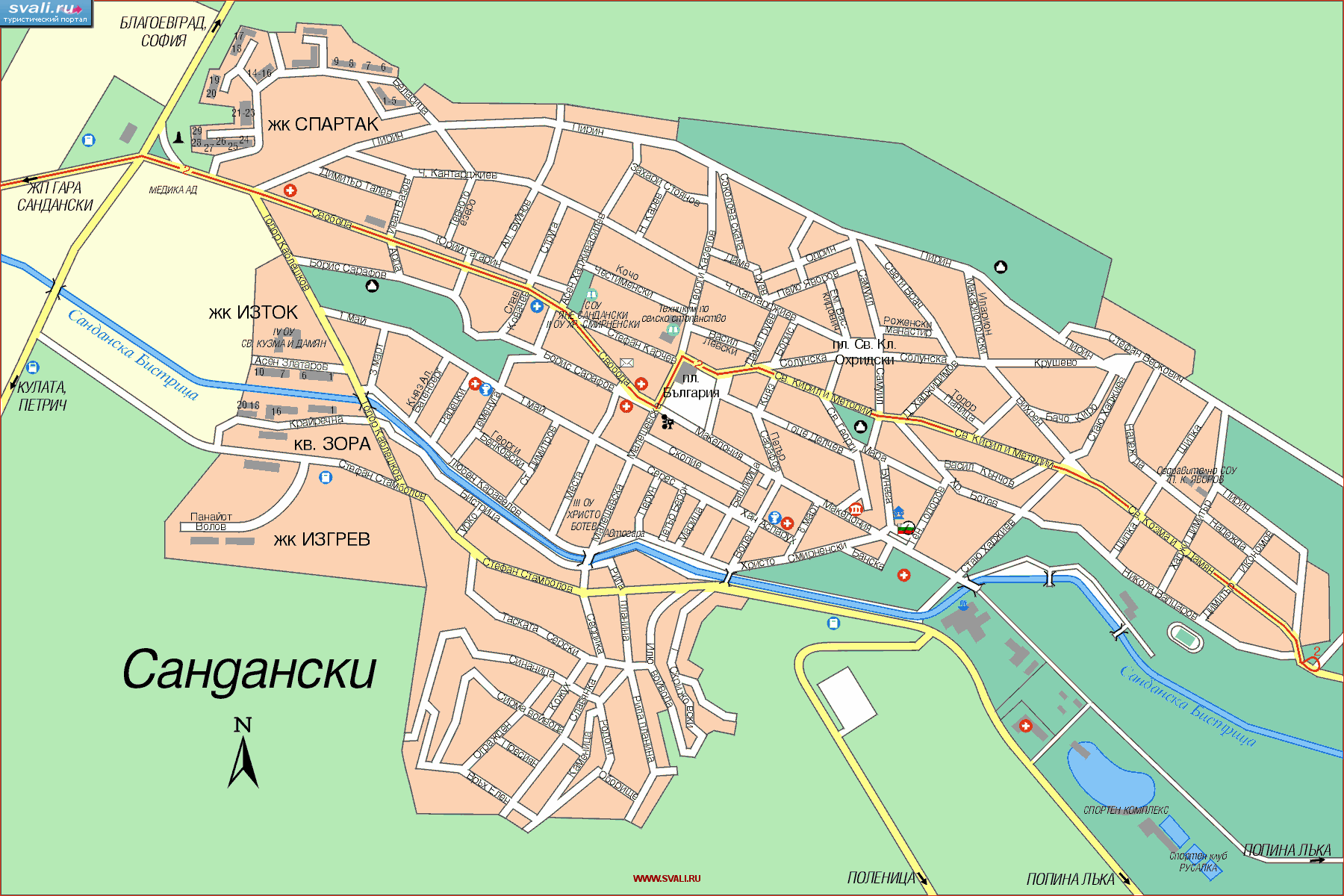 Подробная карта Сандански, Болгария (бол.)
