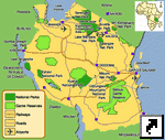 Карта Танзании с указанием заповедников и национальных парков (англ.)