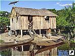 Типичный дом индейской семьи на реке, Манаус, Амазония, Бразилия.