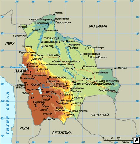 Карта Боливии.