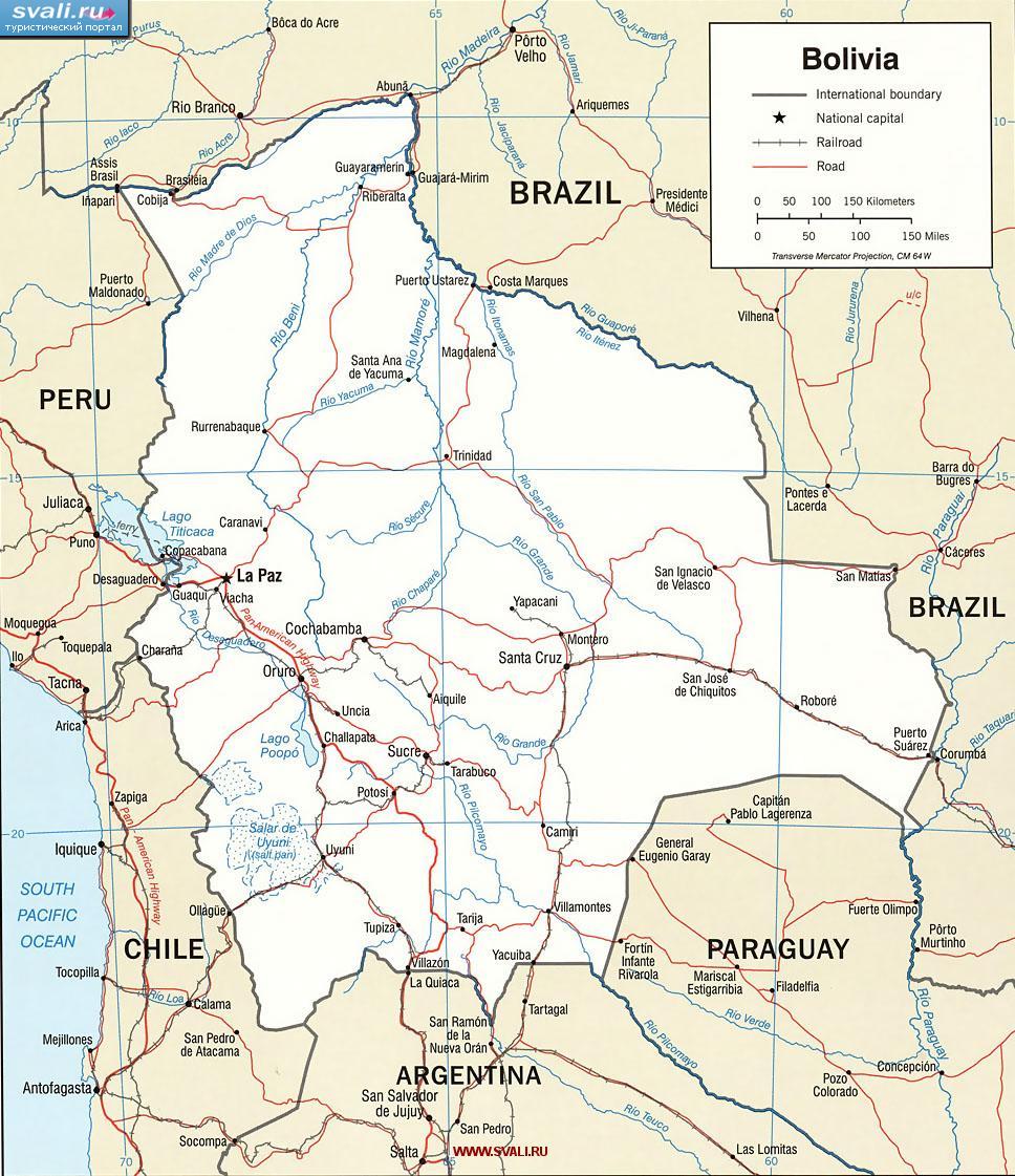 Карта Боливии (англ.)
