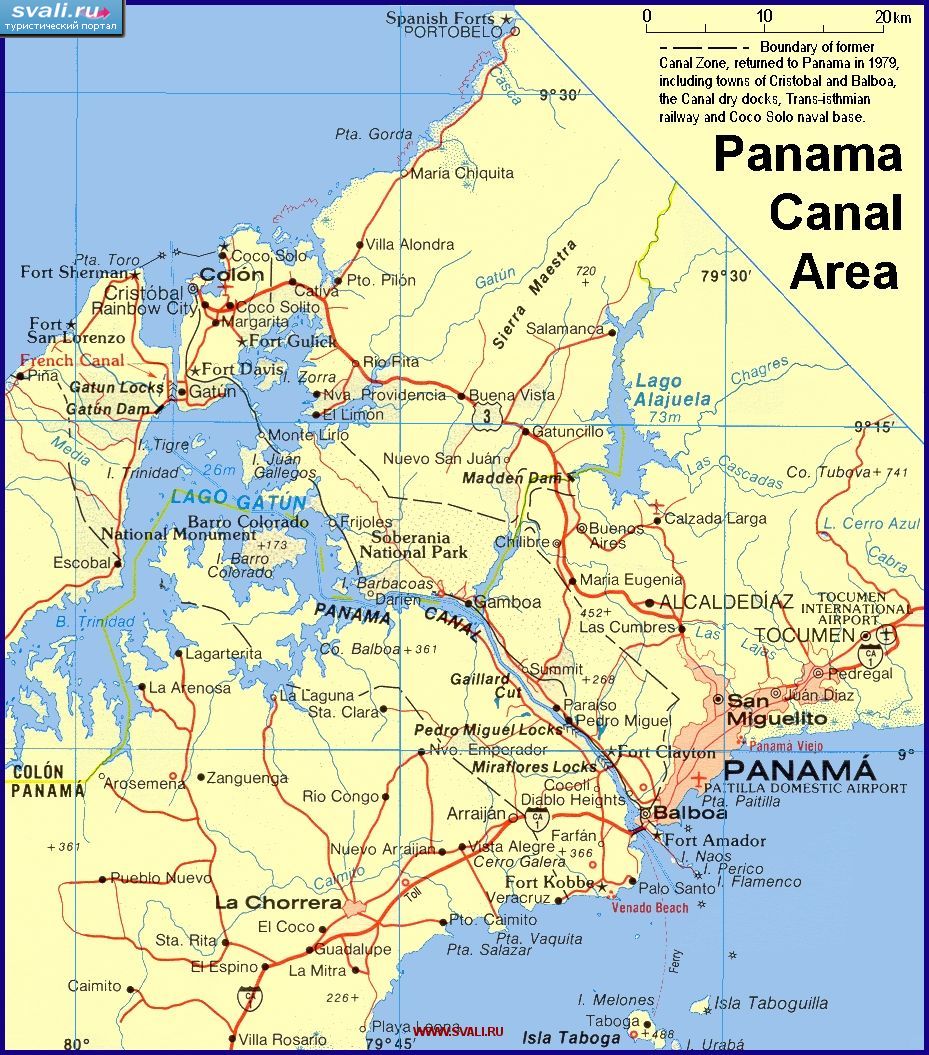 Карта окрестностей Панамского канала, Панама (англ.)