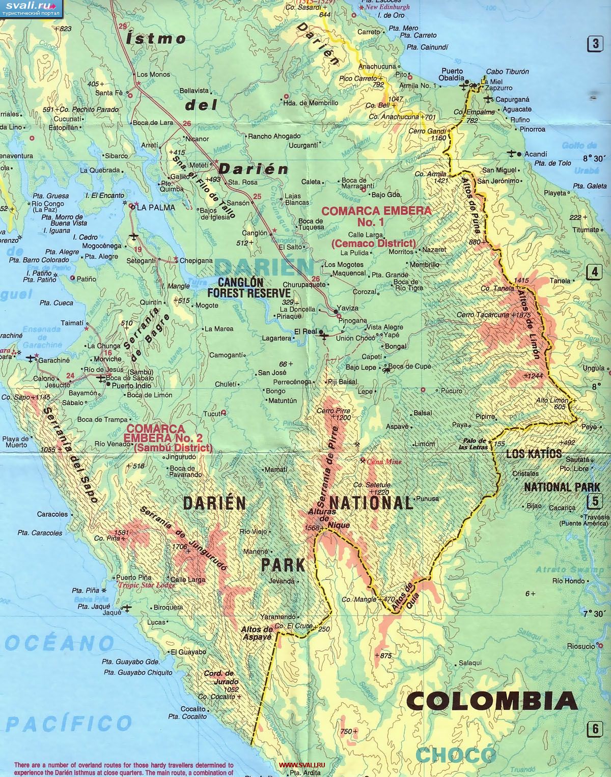 Карта провинции и Национального парка Дарьен, Панама (англ.)