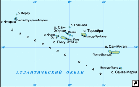 Португалия. Карта Азорских островов.