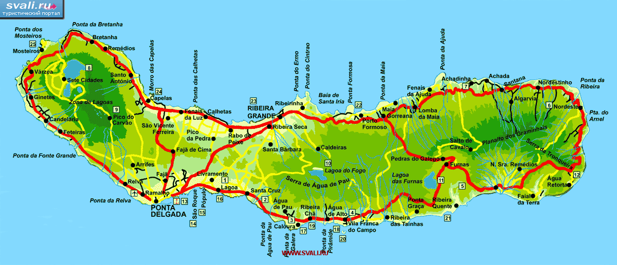 карты : Карта острова Сан Мигель (Sao Miguel). Азорские острова. (порт