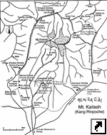 Карта коры (ритуальный обход) вокруг священной горы Кайлас (Kailash), Тибет (англ.) 