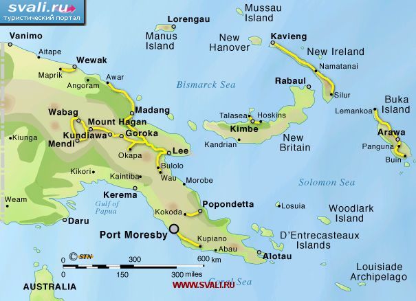 Карта туристических маршрутов Папуа-Новой Гвинеи (англ.) 