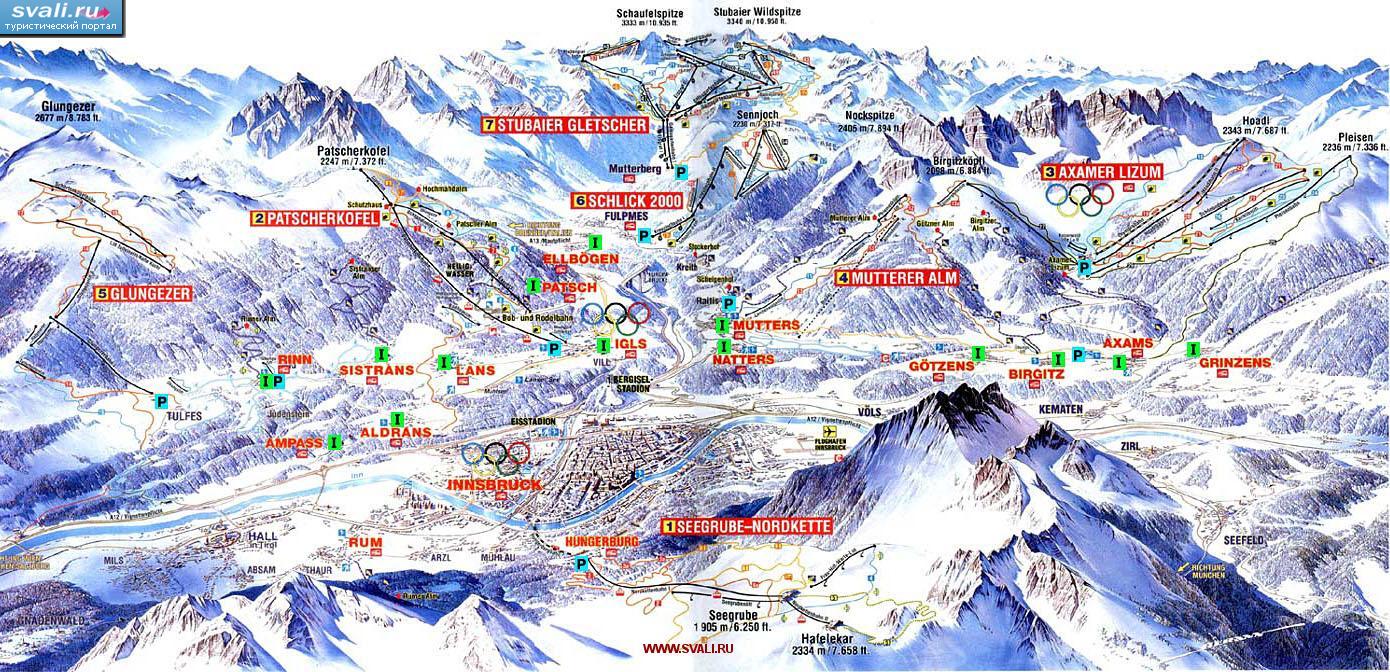 Карта горнолыжного курорта Инсбрук (Innsbruck), Австрия.
