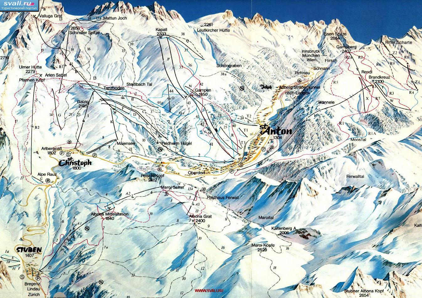 Карта горнолыжного курорта Сан - Антон (St.Anton), Австрия.