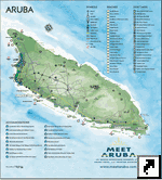 Туристическая карта Арубы, Нидерланды (пляжи, достопримечательности, отели) (англ.)