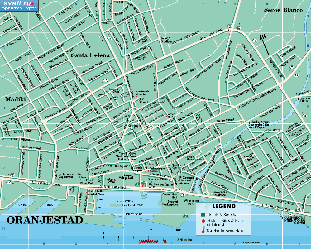 Карта Ораньестада, Аруба, Нидерланды.