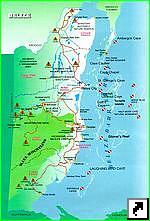 Туристическая карта Белиза с местами для дайвинга (англ.)
