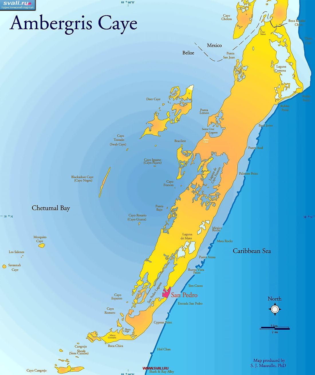 Карта острова Амбергриз (Сан-Педро, Ambergris Caye), Белиз (англ.)