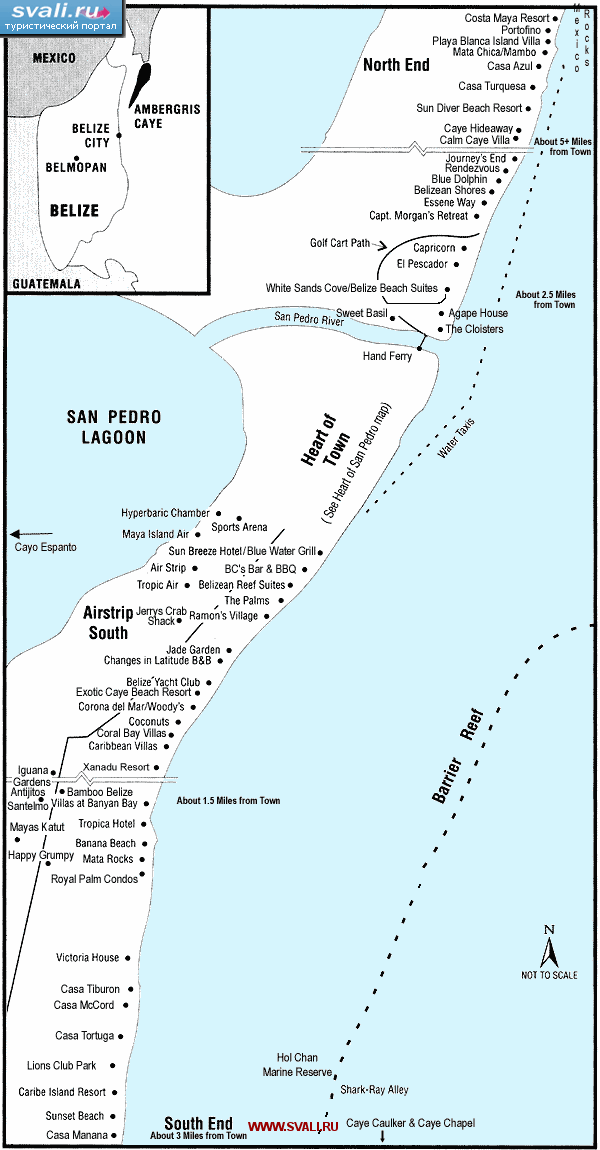 Карта Сан-Педро (San Pedro), остров Амбергриз (Ambergris Caye), Белиз (англ.)