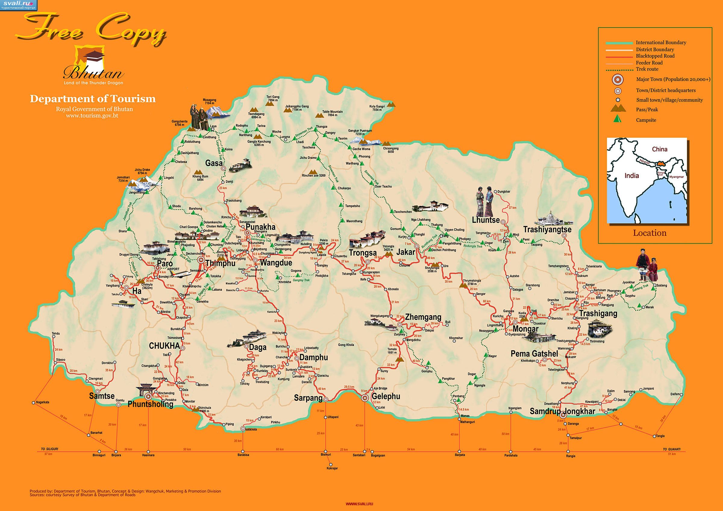 Туристическая карта Бутана (англ.)