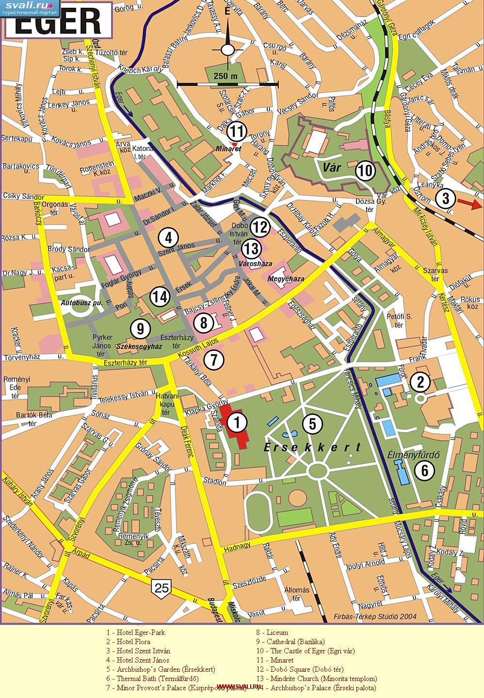 Подробная карта города Эгер (Eger), Венгрия (венг.)