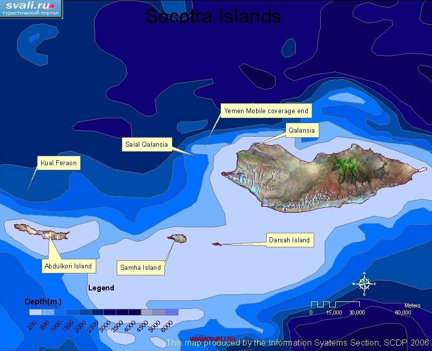 Карта архипелага Сокотра (Socotra Islands), Йемен (англ.)