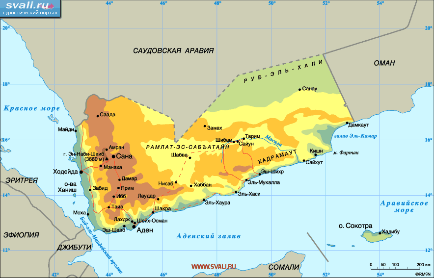 Карта Йемена.