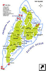 Туристическая карта острова Яп (Yap) с местами для дайвинга, Федеративные Штаты Микронезии (англ.)