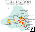 Карта мест для дайвинга в лагуне Трук (Truk), штат Чуук (Chuuk), Федеративные Штаты Микронезии (англ.)
