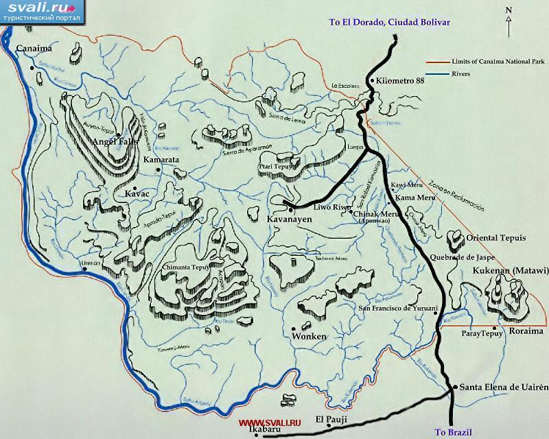 Карта национального парка "Canaima". Венесуэла (исп.)