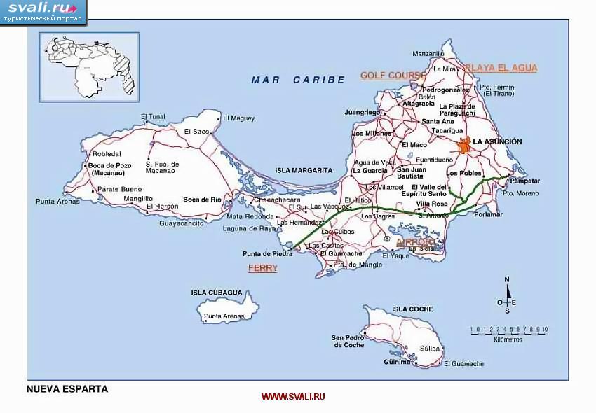 Карта автодорог острова Маргарита. Венесуэла. (исп.)