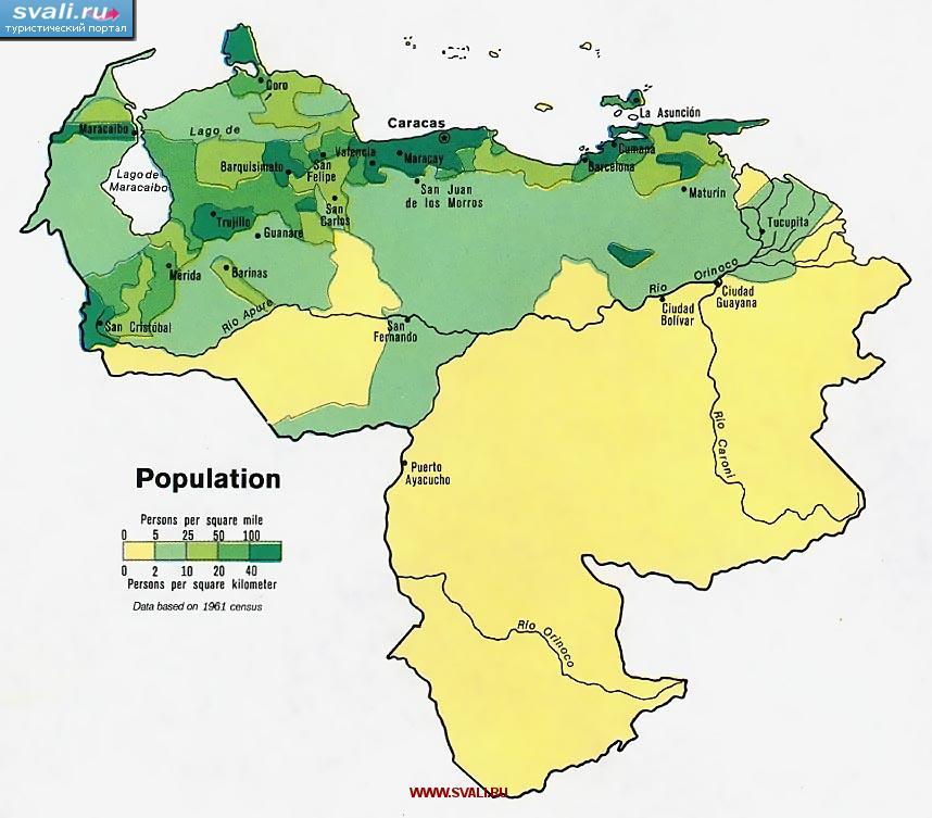 Карта плотности населения Венесуэлы. (исп.)