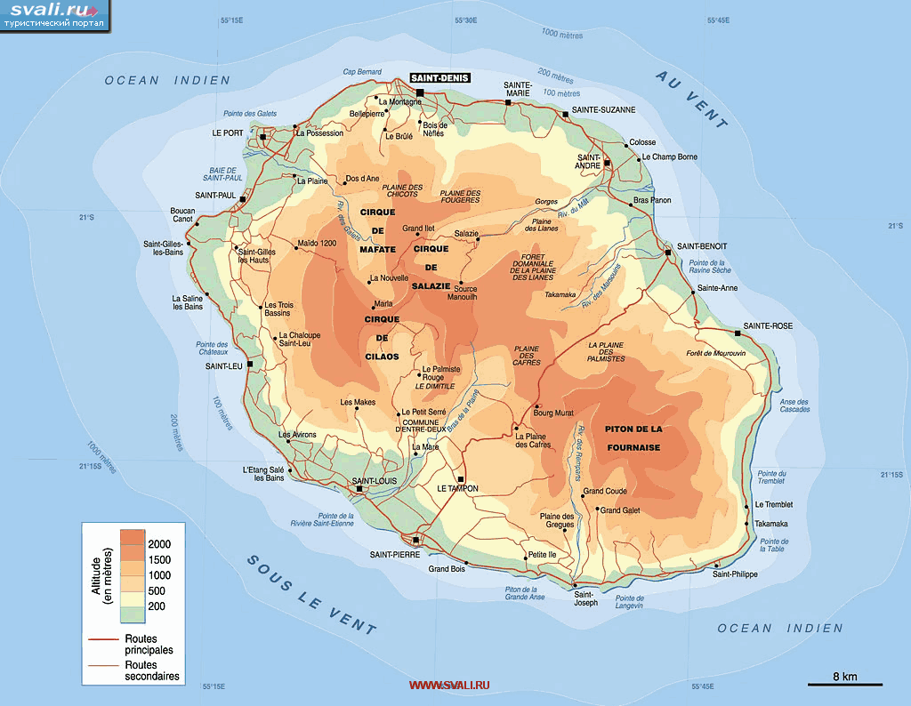 Остров Реюньон на карте Африки
