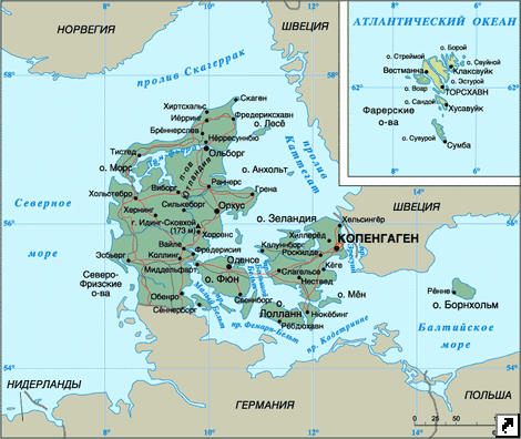 Карта Дании.