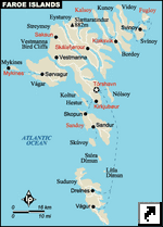 Карта Фарерских островов, Дания (англ.)