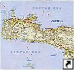Подробная карта западной части острова Крит с автодорогами, Греция (англ.)